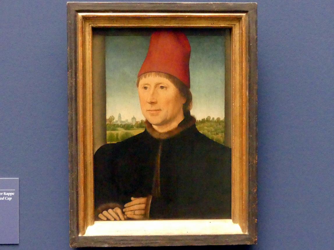 Hans Memling (1467–1491), Bildnis eines Mannes mit hoher roter Kappe, Frankfurt am Main, Städel Museum, 2. Obergeschoss, Saal 1, 1470–1475, Bild 1/2