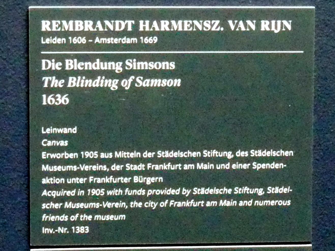Rembrandt (Rembrandt Harmenszoon van Rijn) (1627–1669), Die Blendung Simsons, Frankfurt am Main, Städel Museum, 2. Obergeschoss, Saal 6, 1636, Bild 2/4