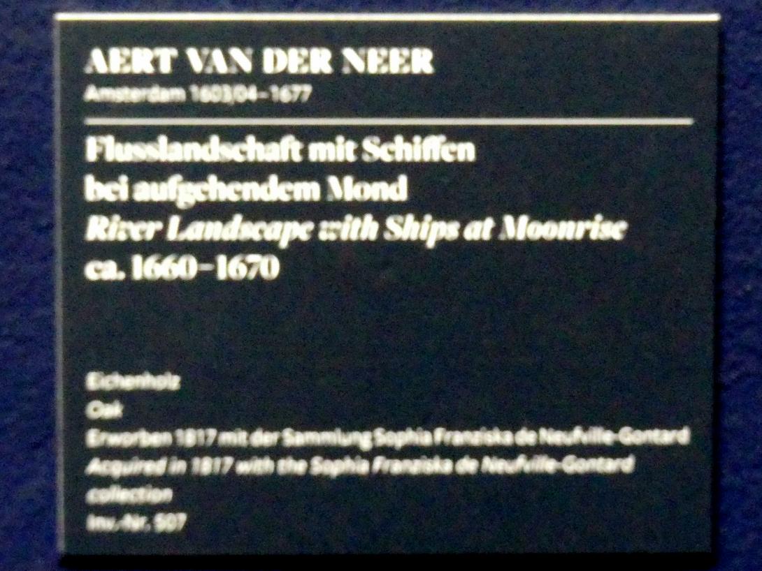 Aert van der Neer (1635–1667), Flusslandschaft mit Schiffen bei aufgehendem Mond, Frankfurt am Main, Städel Museum, 2. Obergeschoss, Saal 7, um 1660–1670, Bild 2/2