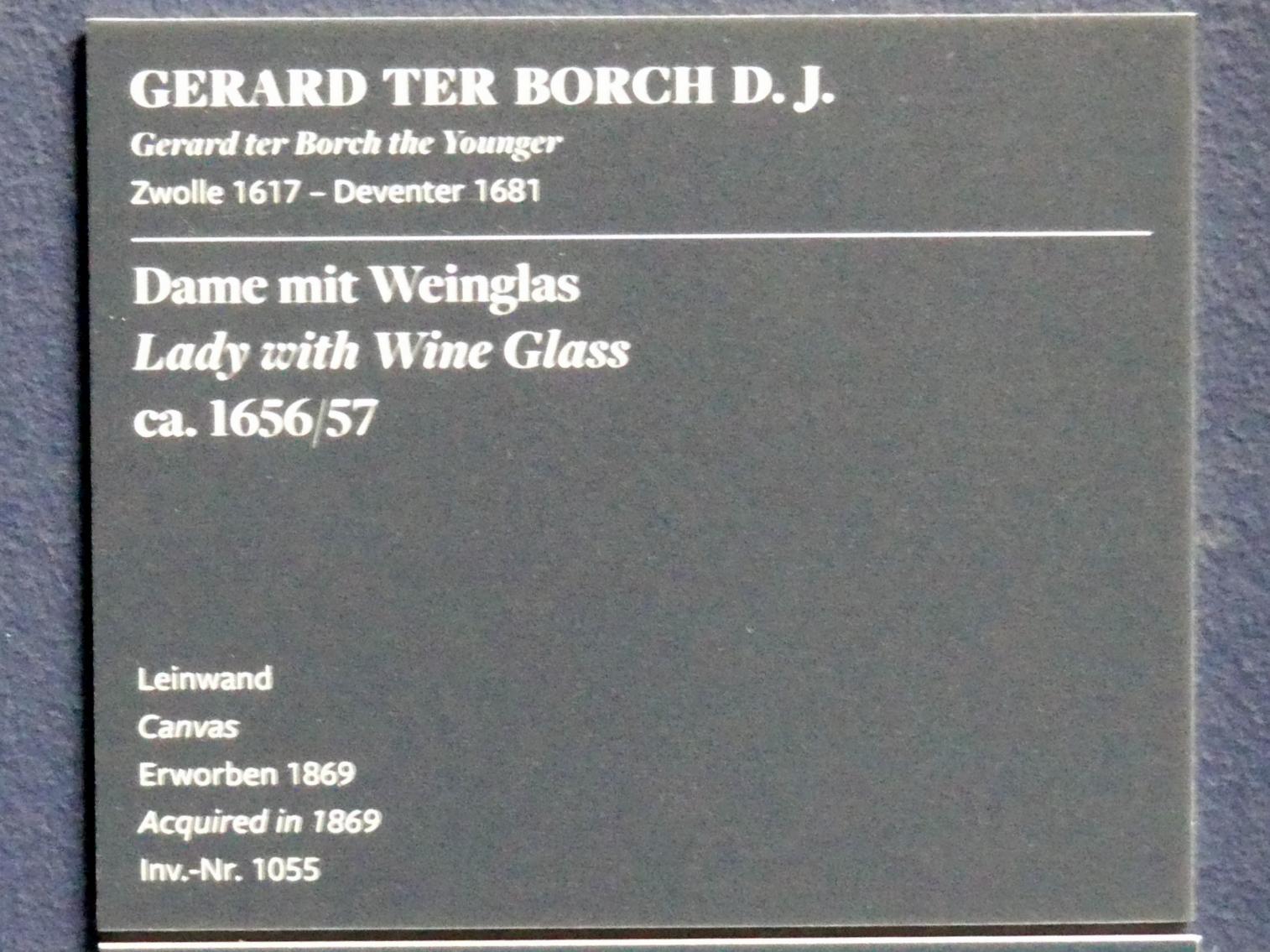 Gerard ter Borch (1635–1675), Dame mit Weinglas, Frankfurt am Main, Städel Museum, 2. Obergeschoss, Saal 7, um 1656–1657, Bild 2/2