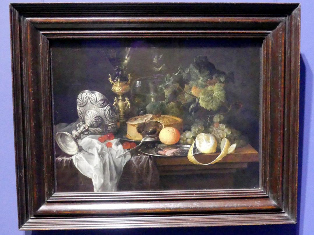 Jan Davidsz. de Heem (1634–1684), Prunkstillleben mit Früchten, Pastete und Trinkgeschirr, Frankfurt am Main, Städel Museum, 2. Obergeschoss, Saal 8, 1651, Bild 1/2