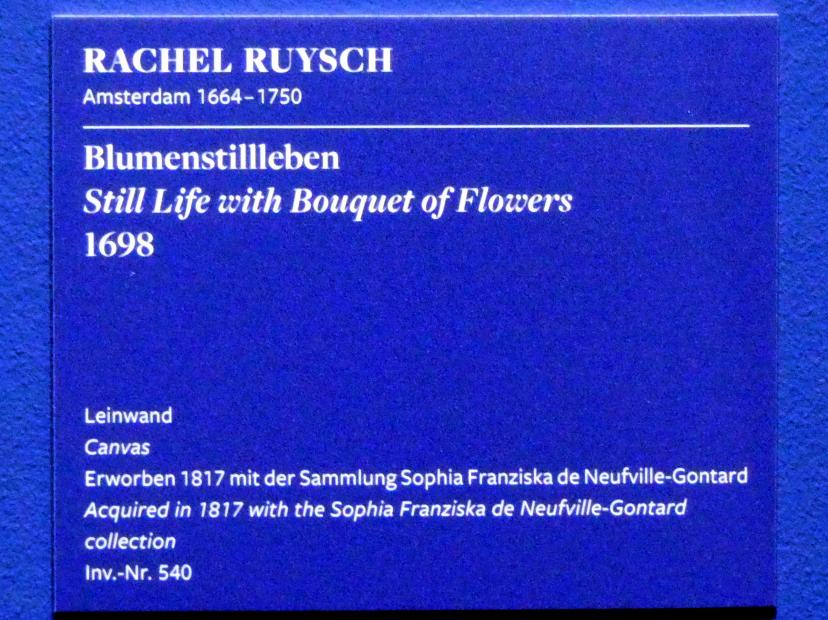 Rachel Ruysch (1682–1716), Blumenstillleben, Frankfurt am Main, Städel Museum, 2. Obergeschoss, Saal 8, 1698, Bild 2/2