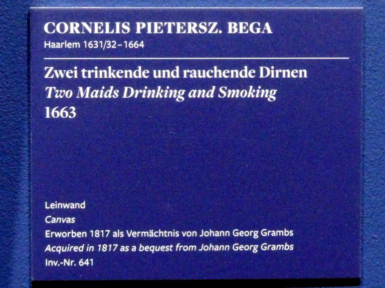 Cornelis Pietersz. Bega (1657–1663), Zwei trinkende und rauchende Dirnen, Frankfurt am Main, Städel Museum, 2. Obergeschoss, Saal 9, 1663, Bild 2/2