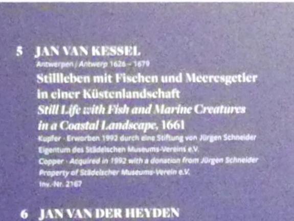 Jan van Kessel (1655–1670), Stillleben mit Fischen und Meeresgetier in einer Küstenlandschaft, Frankfurt am Main, Städel Museum, 2. Obergeschoss, Saal 10, 1661, Bild 2/2