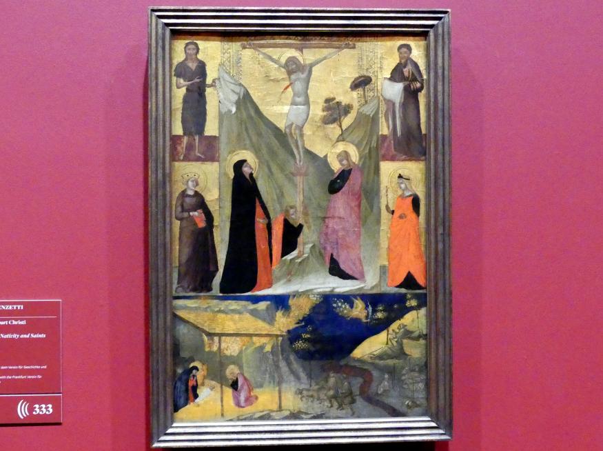 Ambrogio Lorenzetti (1322–1335), Kreuzigung und Geburt Christi sowie Heilige, Frankfurt am Main, Städel Museum, 2. Obergeschoss, Saal 12, um 1320–1325, Bild 1/2