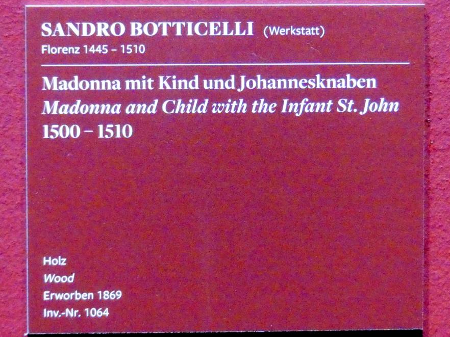 Sandro Botticelli (Werkstatt) (1485–1505), Thronende Madonna mit Kind und den hll. Christophorus und Sebastian, Frankfurt am Main, Städel Museum, 2. Obergeschoss, Saal 13, 1500–1510, Bild 2/2