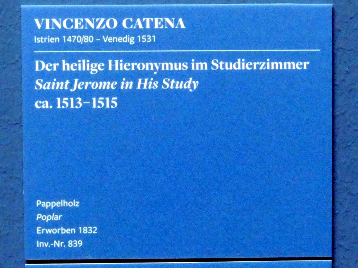 Vincenzo Catena (1510–1526), Der heilige Hieronymus im Studierzimmer, Frankfurt am Main, Städel Museum, 2. Obergeschoss, Saal 15, um 1513–1515, Bild 2/2