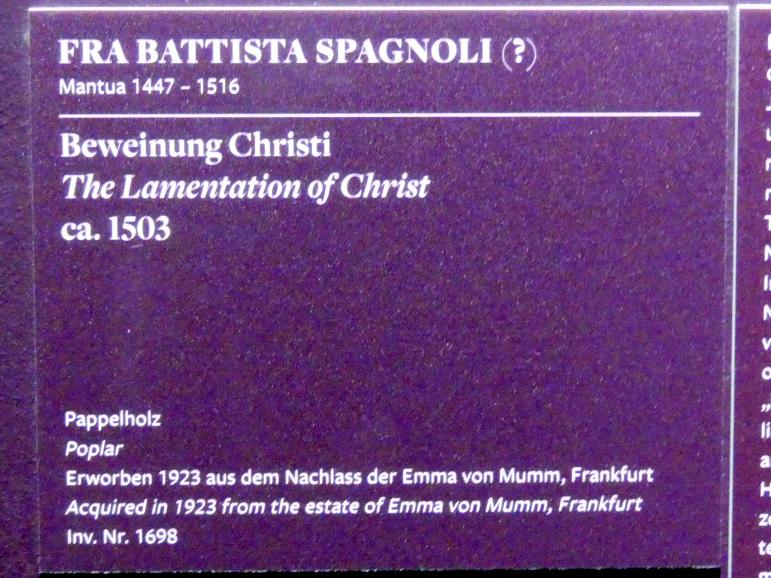 Battista Spagnoli (Battista Mantovano) (1503), Beweinung Christi, Frankfurt am Main, Städel Museum, 2. Obergeschoss, Saal 20, um 1503, Bild 2/3