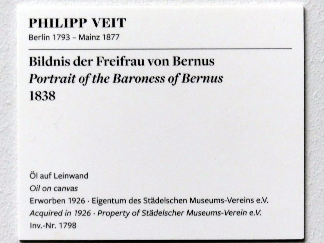 Philipp Veit (1816–1838), Bildnis der Freifrau von Bernus, Frankfurt am Main, Städel Museum, 1. Obergeschoss, Saal 1, 1838, Bild 2/2