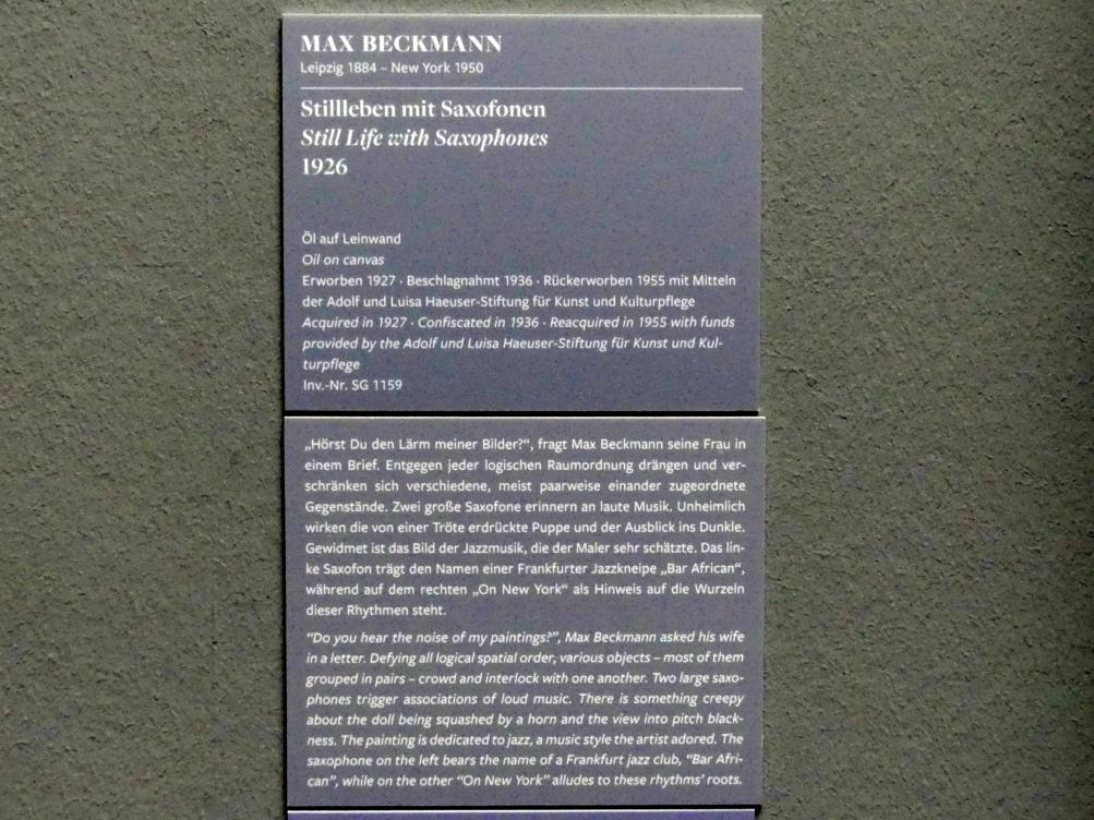 Max Beckmann (1905–1950), Stillleben mit Saxophonen, Frankfurt am Main, Städel Museum, 1. Obergeschoss, Saal 9, 1926, Bild 2/2