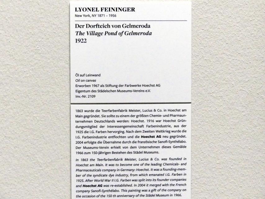 Lyonel Feininger (1907–1940), Der Dorfteich von Gelmeroda, Frankfurt am Main, Städel Museum, 1. Obergeschoss, Saal 14, 1922, Bild 2/2