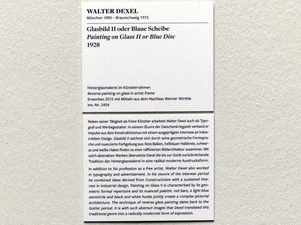 Walter Dexel (1922–1928), Glasbild II oder Blaue Scheibe, Frankfurt am Main, Städel Museum, 1. Obergeschoss, Saal 14, 1928, Bild 2/2