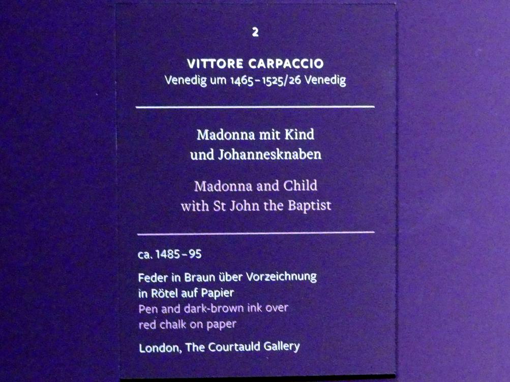 Vittore Carpaccio (1490–1514), Madonna mit Kind und Johannesknaben, Frankfurt, Städel, Ausstellung "Tizian und die Renaissance in Venedig" vom 13.02. - 26.05.2019, Teil 1, Raum 2, um 1485–1495, Bild 2/2