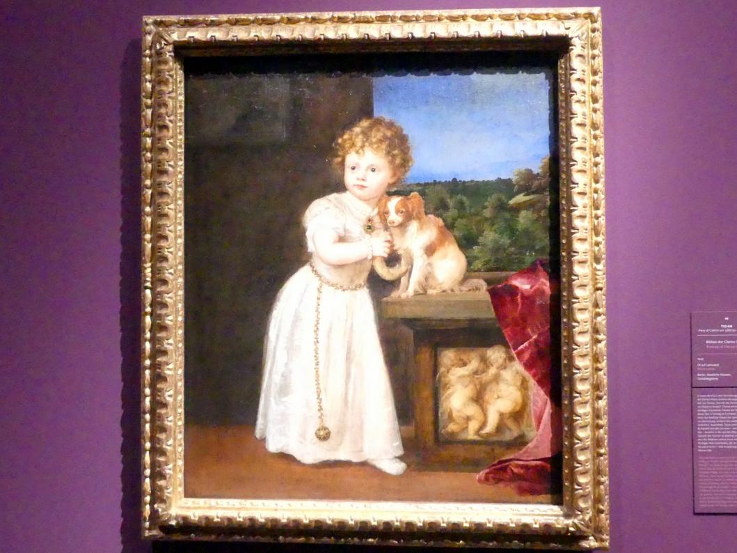 Tiziano Vecellio (Tizian) (1509–1575), Bildnis der Clarice Strozzi, Frankfurt, Städel, Ausstellung "Tizian und die Renaissance in Venedig" vom 13.02. - 26.05.2019, Teil 1, Raum 5, 1542, Bild 1/3