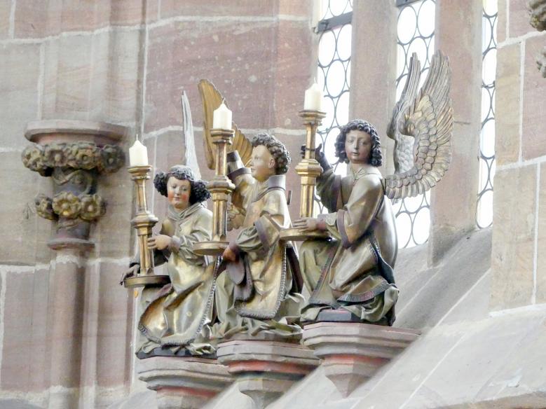 Veit Stoß (1495–1524), Verkündigungsengel und Leuchterengel, Nürnberg, Stadtpfarrkirche Zu Unserer lieben Frau (Frauenkirche), Beginn 16. Jhd., Bild 6/6