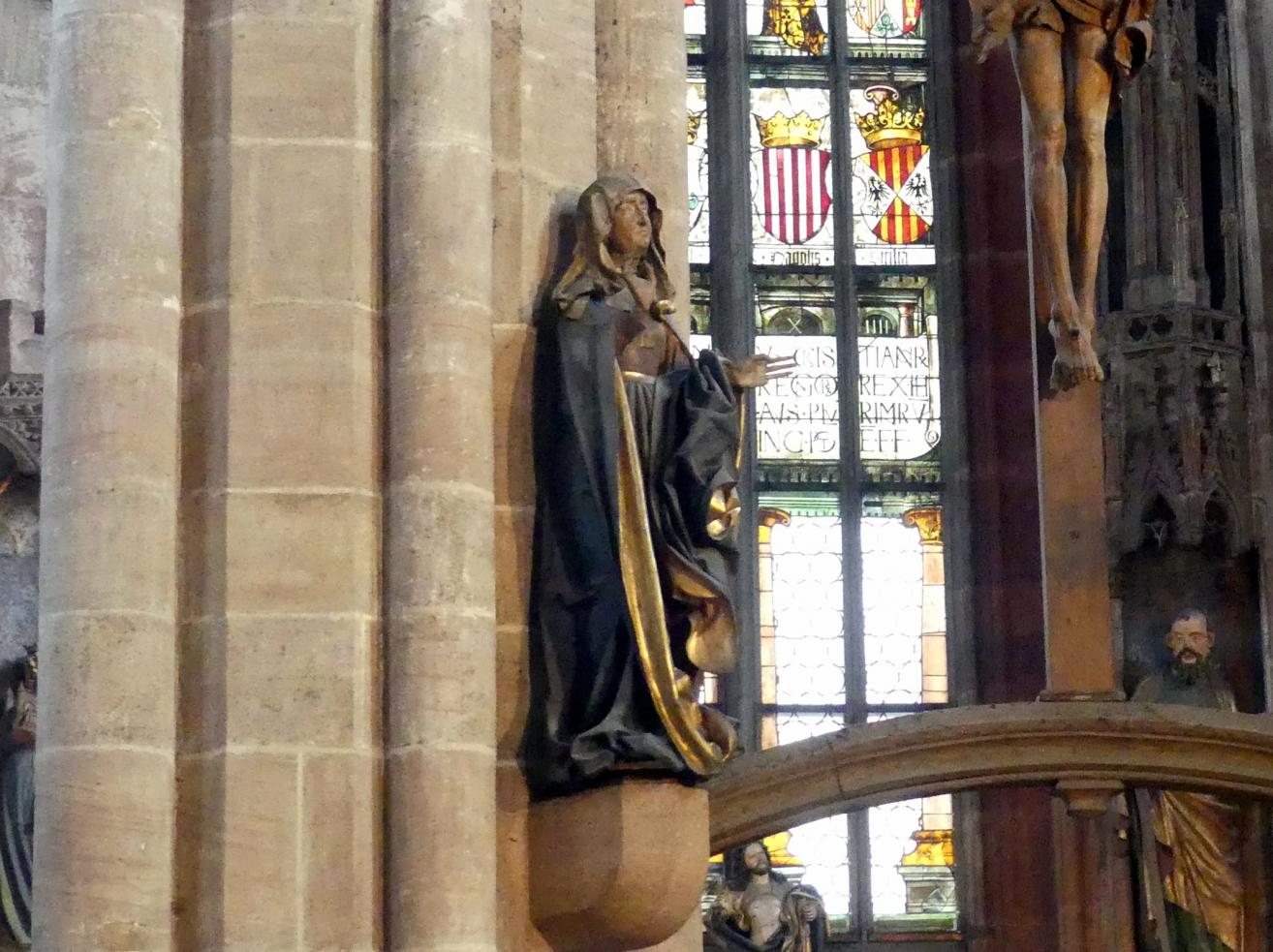 Veit Stoß (1495–1524), Maria und Johannes einer Kreuzigungsgruppe, Nürnberg, Stadtpfarrkirche Zu Unserer lieben Frau (Frauenkirche), jetzt Nürnberg, Kirche St. Sebald, 1507–1508, Bild 4/5