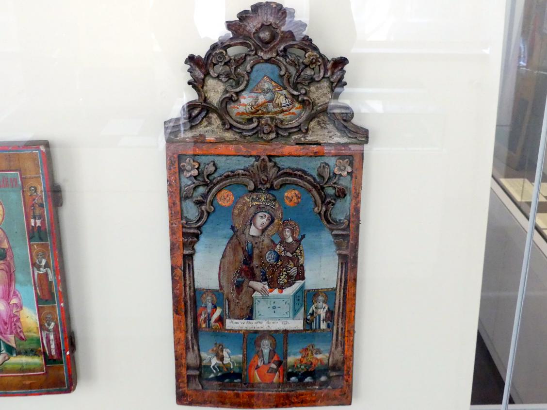 Heilige Gottesmutter nicht verwelkende Blume und Heilige, Frankfurt am Main, Ikonen-Museum, Erdgeschoss, um 1820, Bild 1/2