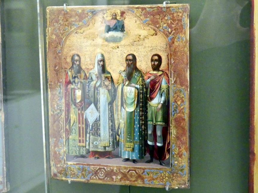 Heilige drei Hierarchen und Theodor Stratelates, Frankfurt am Main, Ikonen-Museum, Obergeschoss, um 1900, Bild 1/3