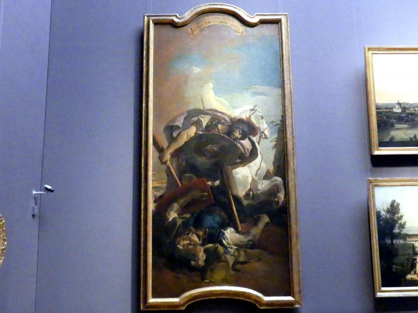 Giovanni Battista Tiepolo (1715–1785), Der Tod des Konsuls L. J. Brutus, Venedig, Palazzo Secco Dolfin, jetzt Wien, Kunsthistorisches Museum, Saal VII, 1728–1730, Bild 1/2