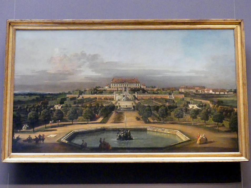 Bernardo Bellotto (Canaletto) (1738–1779), Das kaiserliche Schloss Hof, Gartenseite, Wien, Kunsthistorisches Museum, Saal VII, 1759–1761, Bild 1/2
