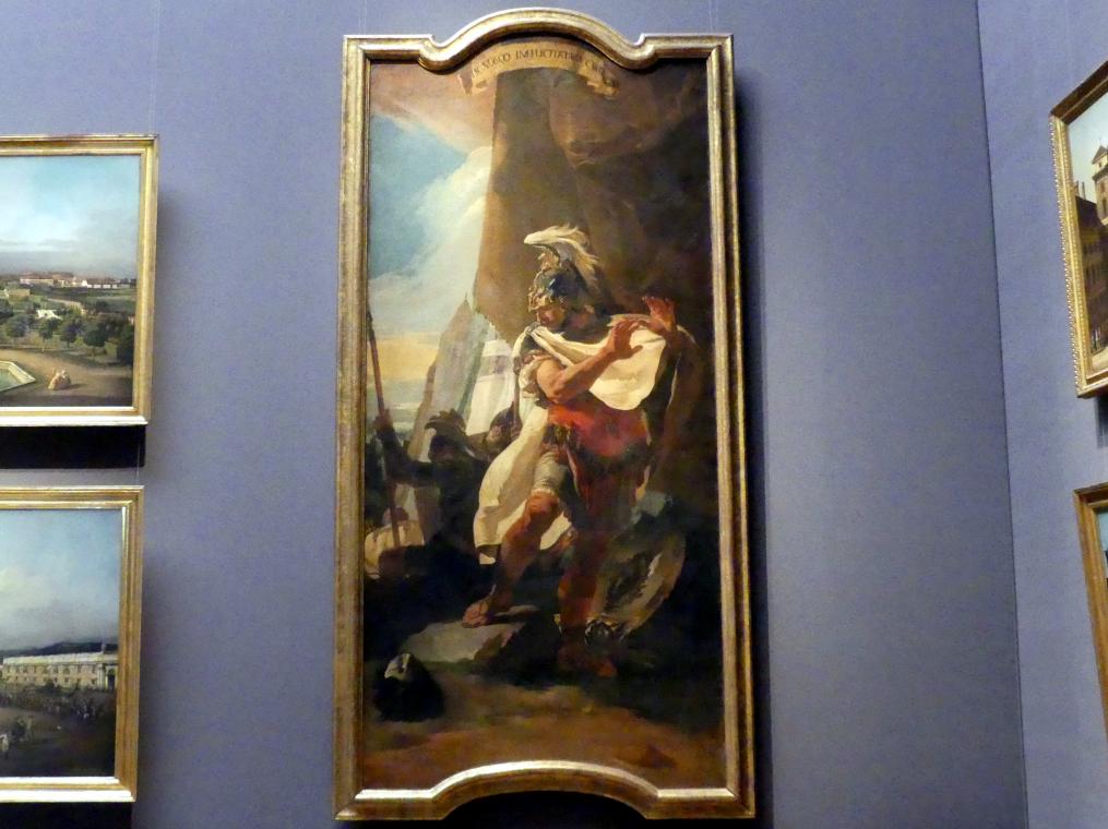 Giovanni Battista Tiepolo (1715–1785), Hannibal erkennt den Kopf seines Bruders Hasdrubal, Venedig, Palazzo Secco Dolfin, jetzt Wien, Kunsthistorisches Museum, Saal VII, 1728–1730, Bild 1/2