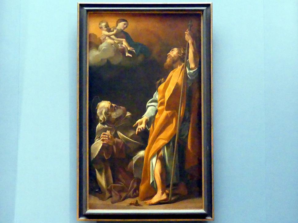 Giovanni Lanfranco (1616–1637), Maria erscheint den Hll. Jakobus und Antonius Abbas, Wien, Kunsthistorisches Museum, Saal VI, um 1623–1624, Bild 1/2
