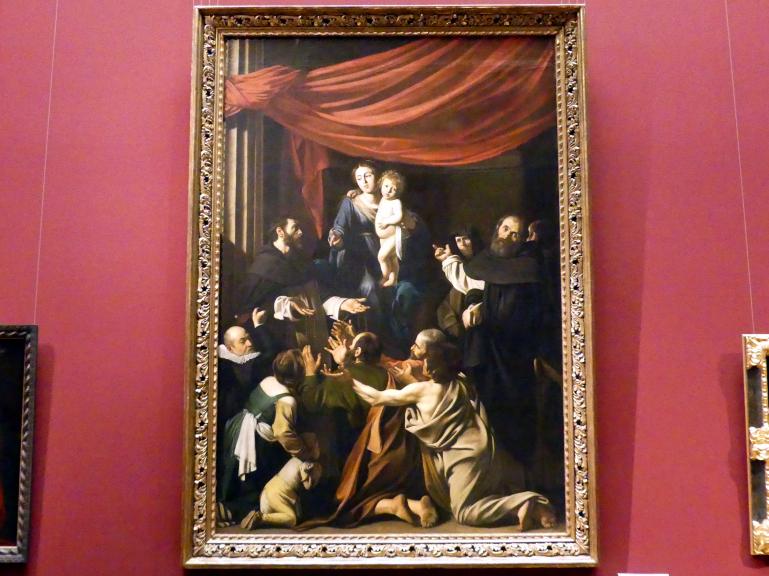 Michelangelo Merisi da Caravaggio (1594–1610), Rosenkranzmadonna, Wien, Kunsthistorisches Museum, Saal V, um 1601, Bild 1/3