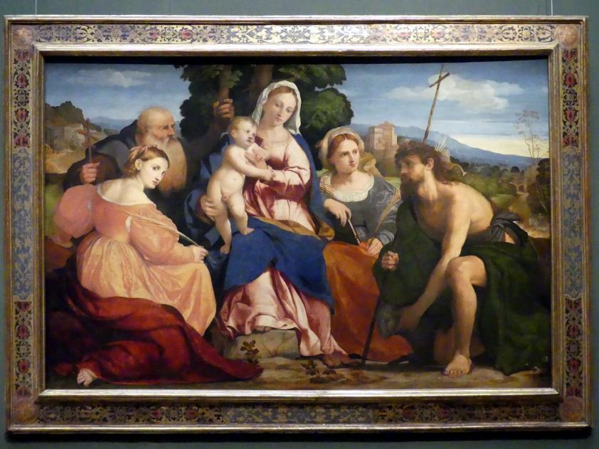 Jacopo Palma il Vecchio (Jacomo Nigretti de Lavalle) (1500–1526), Maria mit Kind und Heiligen, Wien, Kunsthistorisches Museum, Saal IV, um 1520–1522