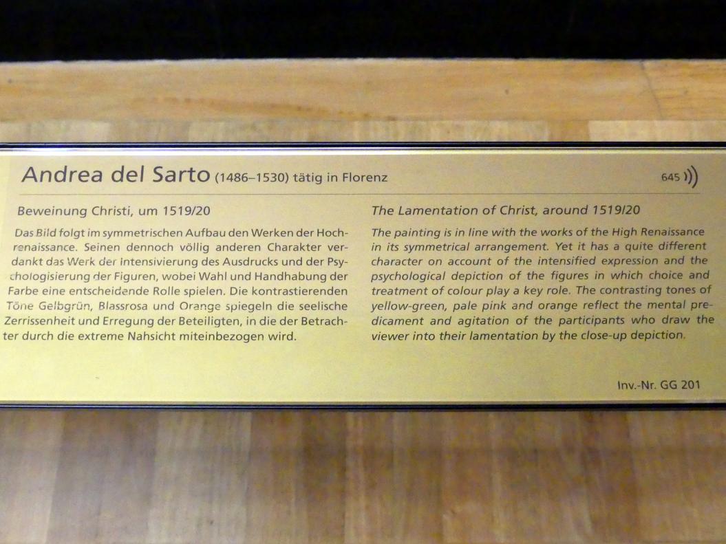Andrea del Sarto (1512–1529), Beweinung Christi, Wien, Kunsthistorisches Museum, Saal III, um 1519–1520, Bild 2/2