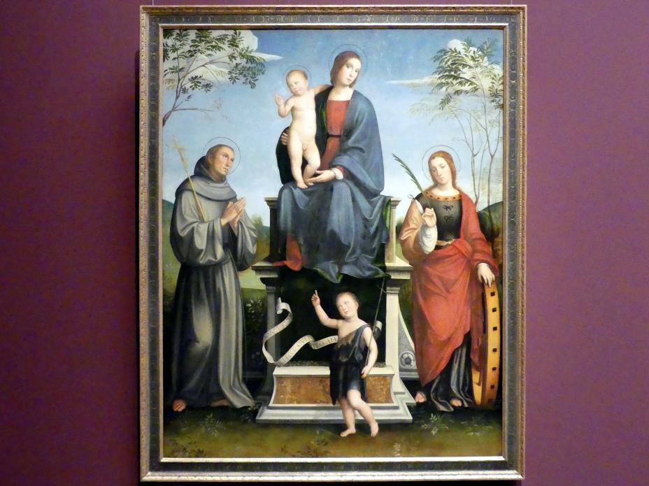 Francesco Francia (Raibolini) (1487–1515), Maria mit Kind und den hll. Franziskus, Katharina und Johannes, Wien, Kunsthistorisches Museum, Saal III, um 1504, Bild 1/2