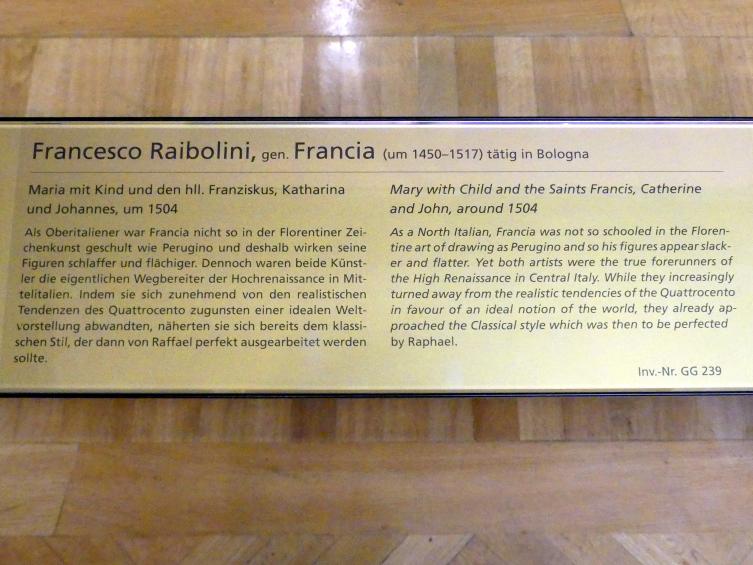 Francesco Francia (Raibolini) (1487–1515), Maria mit Kind und den hll. Franziskus, Katharina und Johannes, Wien, Kunsthistorisches Museum, Saal III, um 1504, Bild 2/2
