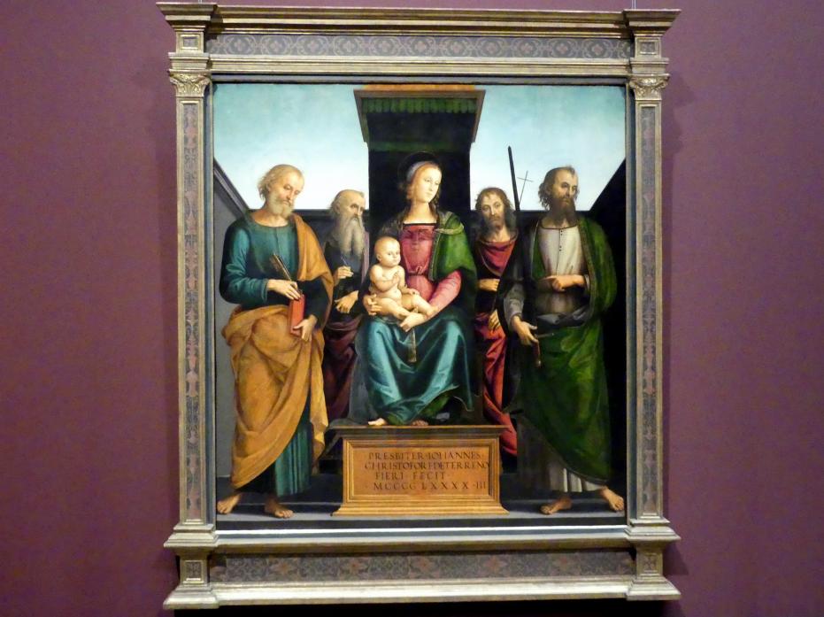 Pietro Perugino (Pietro di Cristoforo Vannucci) (1474–1517), Maria mit dem Kind und vier Heiligen, Wien, Kunsthistorisches Museum, Saal III, 1493, Bild 1/2