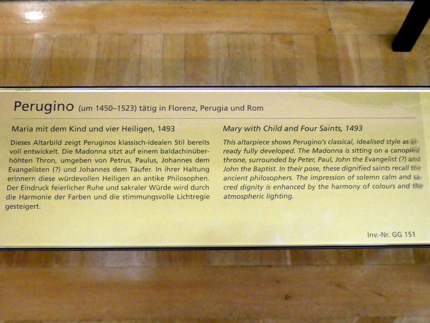 Pietro Perugino (Pietro di Cristoforo Vannucci) (1474–1517), Maria mit dem Kind und vier Heiligen, Wien, Kunsthistorisches Museum, Saal III, 1493, Bild 2/2