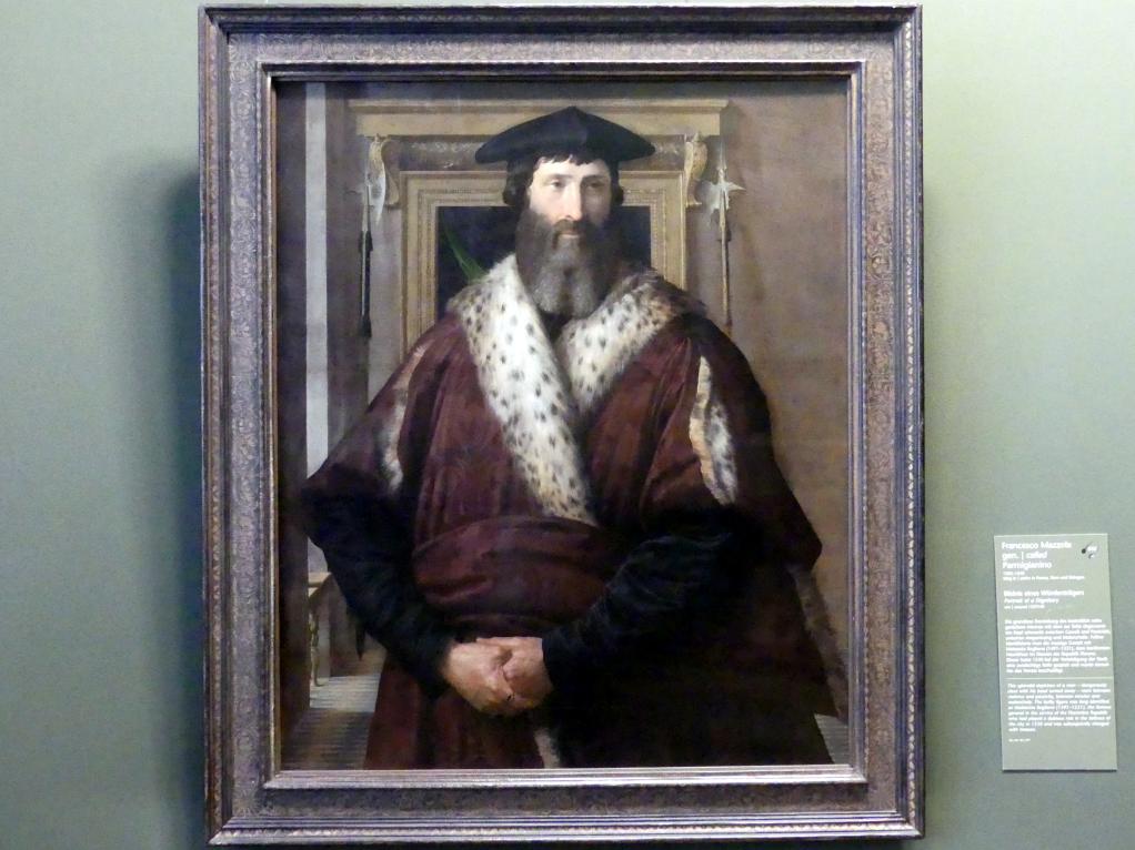 Parmigianino (Girolamo Francesco Maria Mazzola) (1519–1539), Bildnis eines Würdenträgers, Wien, Kunsthistorisches Museum, Kabinett 3, um 1537–1540