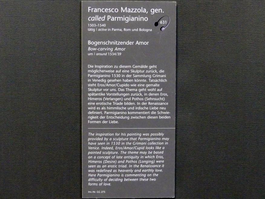 Parmigianino (Girolamo Francesco Maria Mazzola) (1519–1539), Bogenschnitzender Amor, Wien, Kunsthistorisches Museum, Kabinett 3, um 1534–1539, Bild 2/2