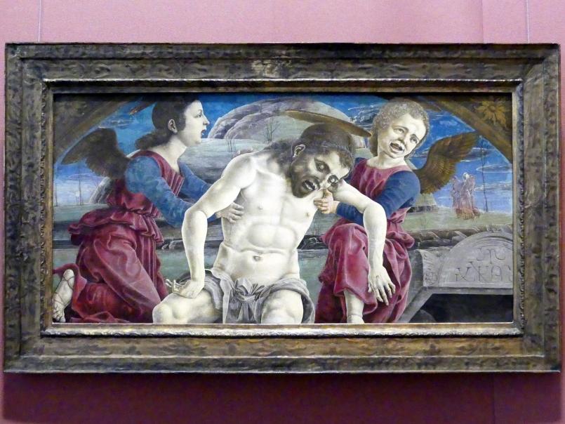 Cosmè (Cosimo) Tura (1457–1486), Leichnam Christi von Engeln gehalten, Wien, Kunsthistorisches Museum, Kabinett 5, um 1460–1470, Bild 1/2