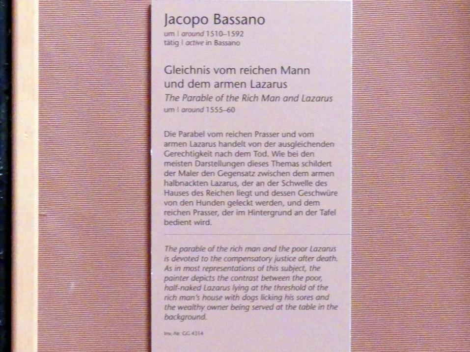 Jacopo Bassano (da Ponte) (1539–1590), Gleichnis vom reichen Mann und dem armen Lazarus, Wien, Kunsthistorisches Museum, Kabinett 9, um 1555–1560, Bild 2/2