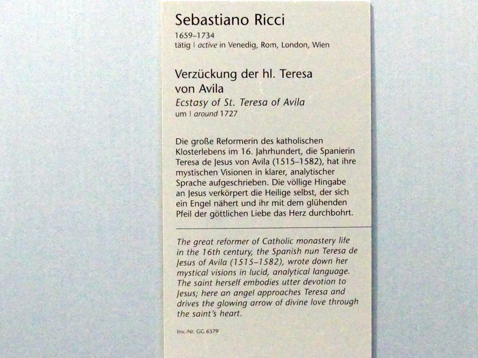 Sebastiano Ricci (1692–1733), Verzückung der hl. Teresa von Avila, Wien, Kunsthistorisches Museum, Kabinett 13, um 1727, Bild 2/2
