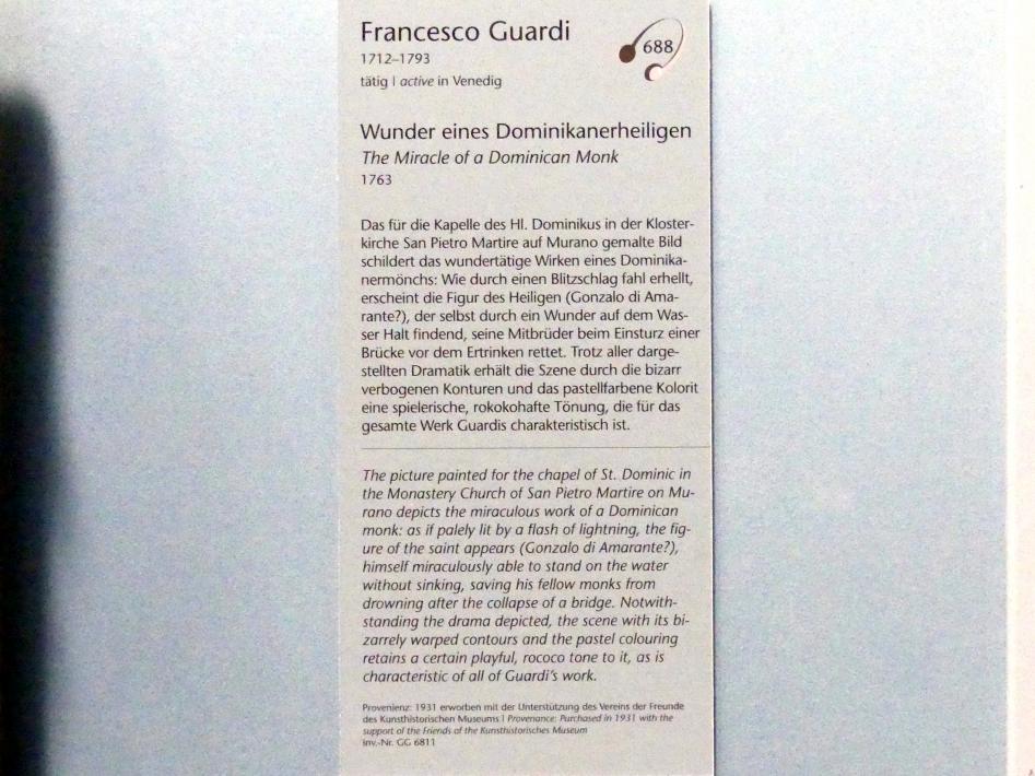 Francesco Guardi (1755–1790), Wunder eines Dominikanerheiligen, Murano, Kirche San Pietro Martire, jetzt Wien, Kunsthistorisches Museum, Kabinett 13, 1763, Bild 2/2