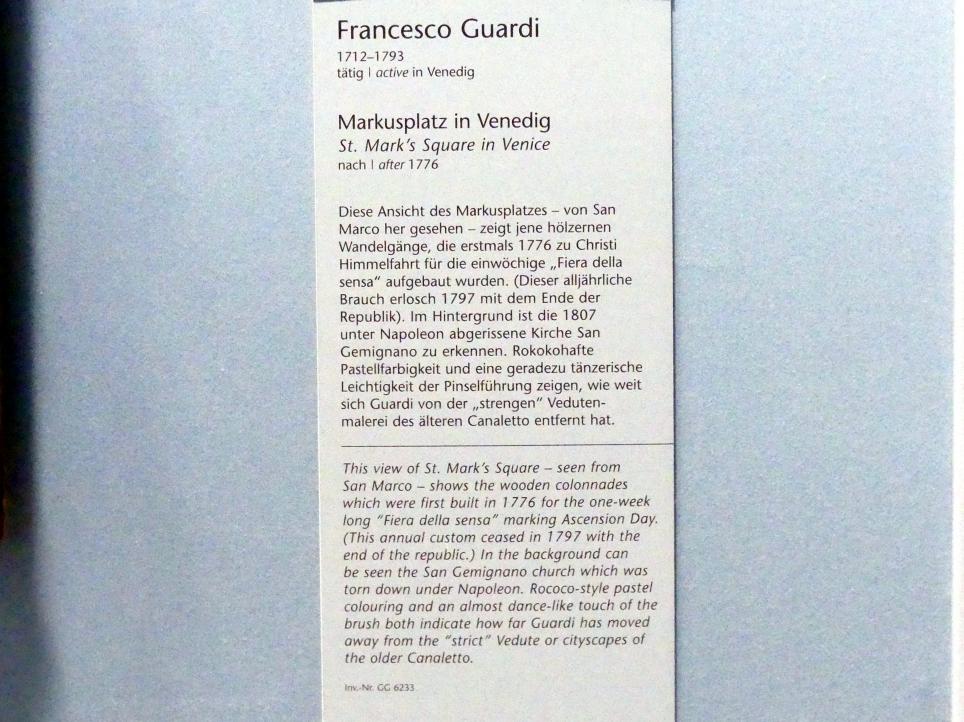 Francesco Guardi (1755–1790), Markusplatz in Venedig, Wien, Kunsthistorisches Museum, Kabinett 13, nach 1776, Bild 2/2