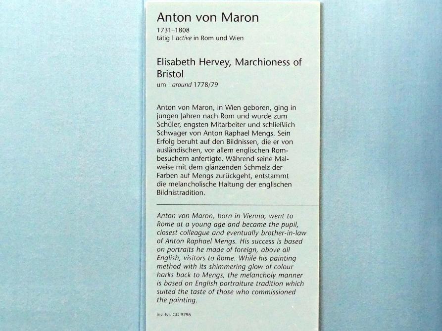 Anton von Maron (1760–1778), Elisabeth Hervey, Marchioness of Bristol, Wien, Kunsthistorisches Museum, Kabinett 13, um 1778–1779, Bild 2/2