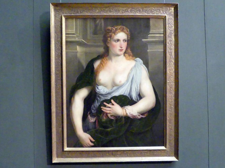 Paris Bordone (1523–1560), Bildnis einer jungen Frau in grünem Mantel, Wien, Kunsthistorisches Museum, Saal XV, um 1550, Bild 1/2