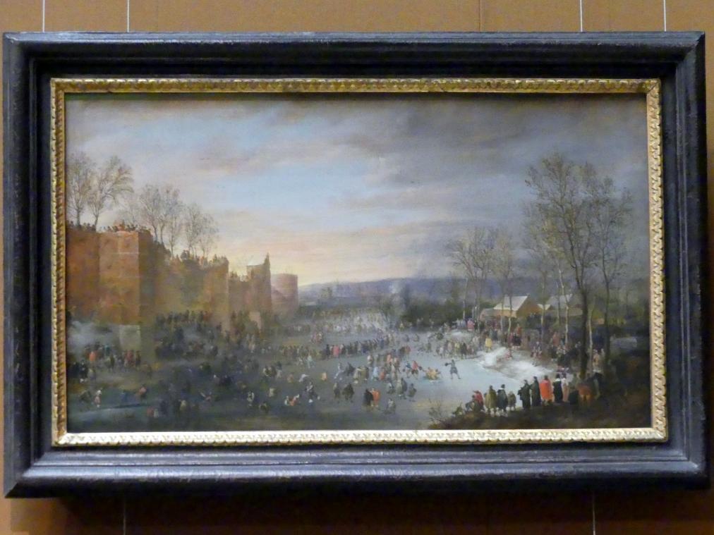 Robert van den Hoecke (1649), Schlittschuhlaufen auf dem Stadtgraben in Brüssel, Wien, Kunsthistorisches Museum, Saal XII, 1649, Bild 1/2