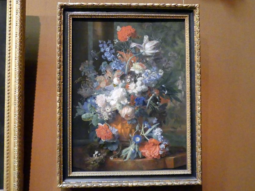 Jan van Huysum (1705–1749), Blumenstrauß vor Parklandschaft, Wien, Kunsthistorisches Museum, Saal XII, 1. Hälfte 18. Jhd., Bild 1/2
