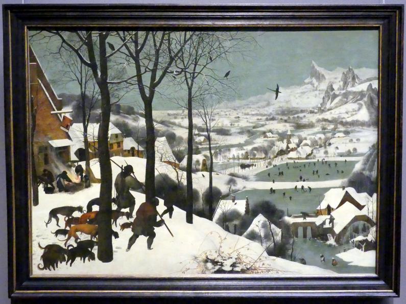 Pieter Brueghel der Ältere (Bauernbrueghel) (1559–1568), Jäger im Schnee (Winter), Wien, Kunsthistorisches Museum, Saal X, 1565, Bild 1/2