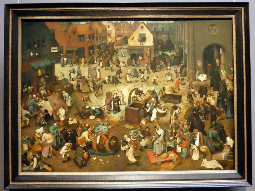 Pieter Brueghel der Ältere (Bauernbrueghel) (1559–1568), Kampf zwischen Karneval und Fasten, Wien, Kunsthistorisches Museum, Saal X, 1559, Bild 1/4