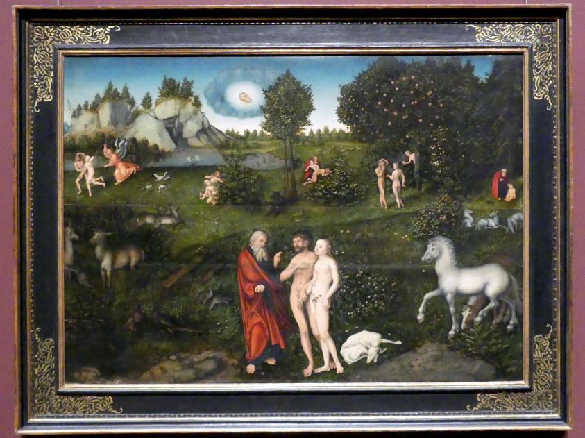 Lucas Cranach der Ältere (1502–1550), Paradies, Wien, Kunsthistorisches Museum, Saal IX, 1530, Bild 1/2