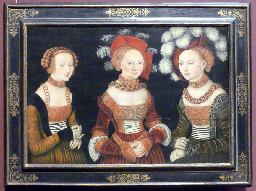 Lucas Cranach der Ältere (1502–1550), Die Prinzessinnen Sibylla, Emilia und Sidonia von Sachsen, Wien, Kunsthistorisches Museum, Saal IX, um 1535, Bild 1/2