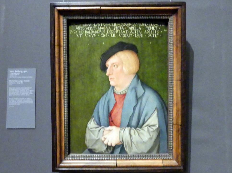 Hans Baldung Grien (1500–1544), Bildnis eines jungen Mannes, Wien, Kunsthistorisches Museum, Kabinett 14, 1515, Bild 1/2