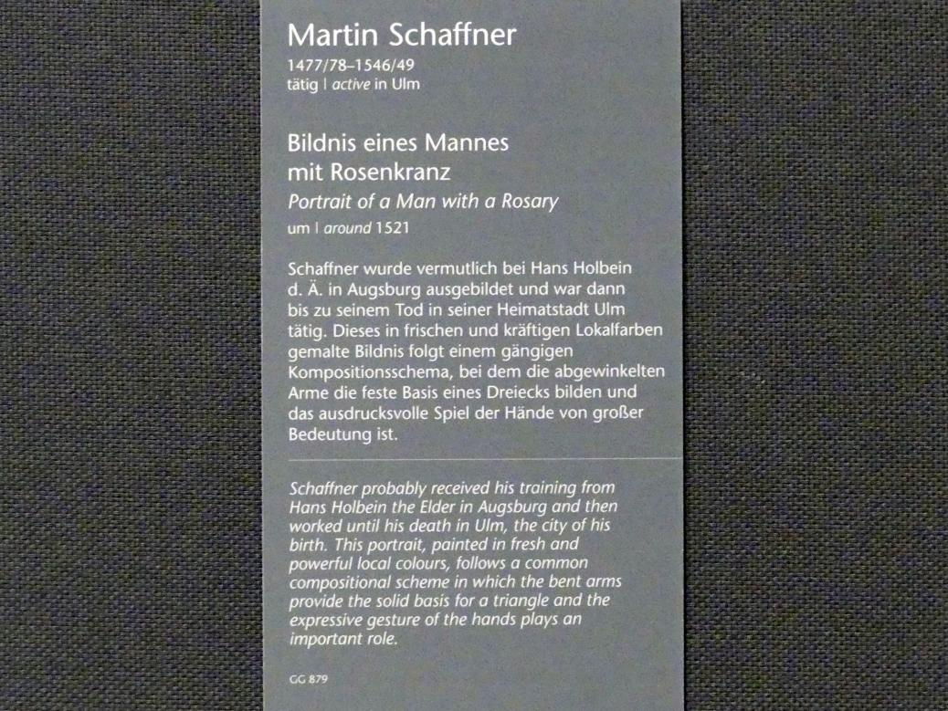 Martin Schaffner (1497–1532), Bildnis eines Mannes mit Rosenkranz, Wien, Kunsthistorisches Museum, Kabinett 14, um 1521, Bild 2/2